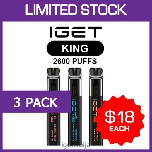 discount IGET vapes-вапе сале кинг - 2600 пуффс - 3 ком LVJ84B476 IGET