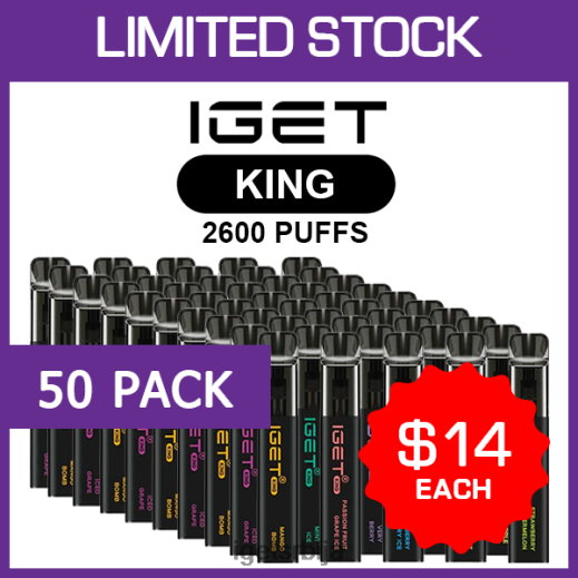 IGET wholesale-вапе укуси кинг - 2600 пуффс - 50 паковање LVJ84B502 IGET