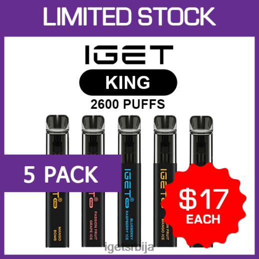 IGET discount-распродаја кинг - 2600 пуффс - 5 ком LVJ84B475 IGET